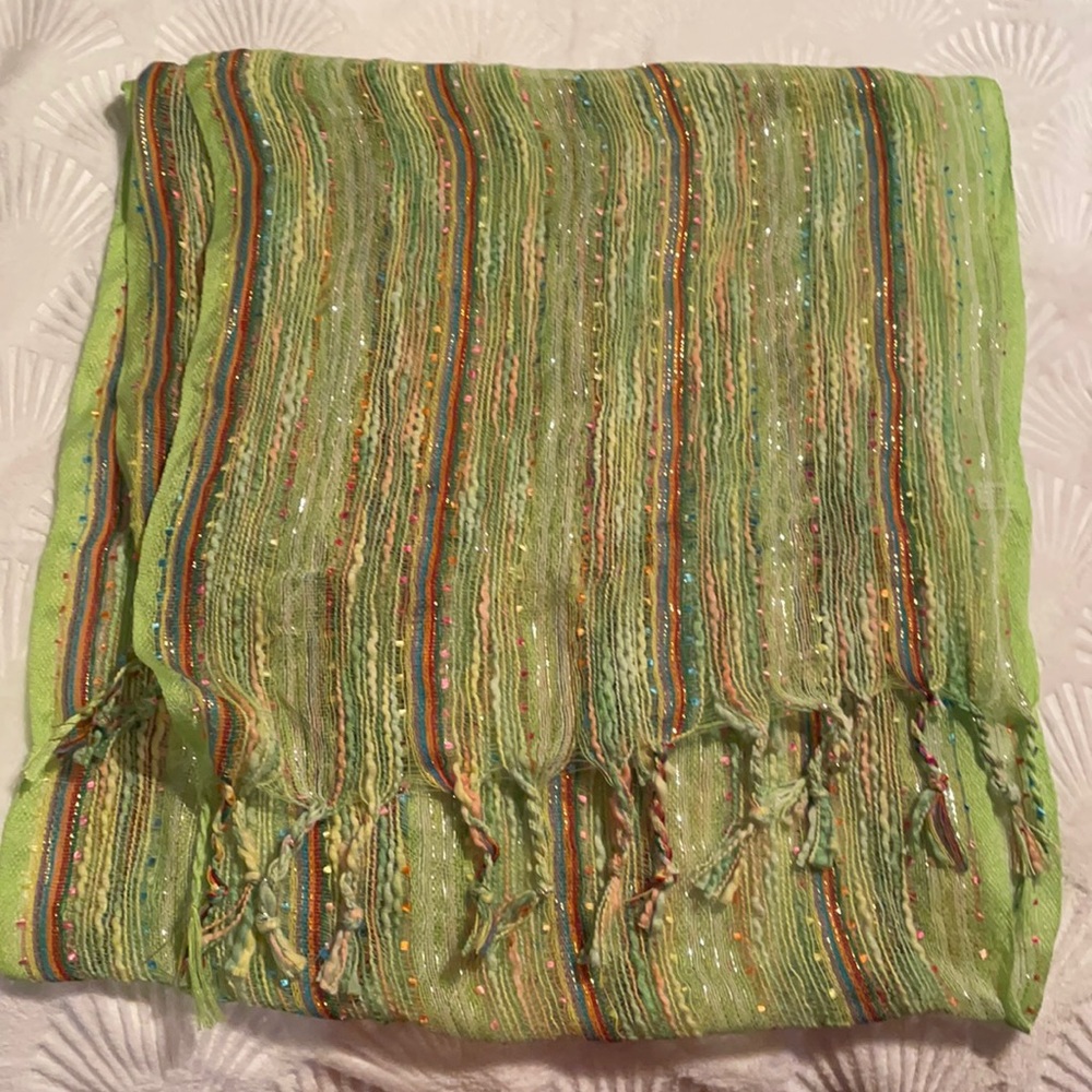NWOT Green multi colored striped summer scarf